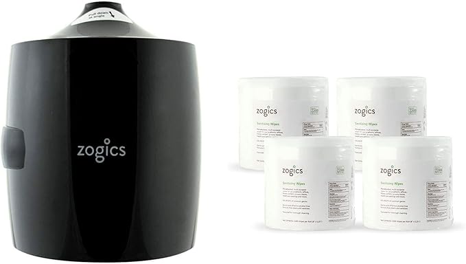 Zogics Sanitizing Wipes and Wall Mounted Dispenser – No-Touch Wipes Dispenser, Mounts Easily to Wall for Quick Access to Sanitizing Wet Wipes (4 Pack Sanitizing Wipes included)
