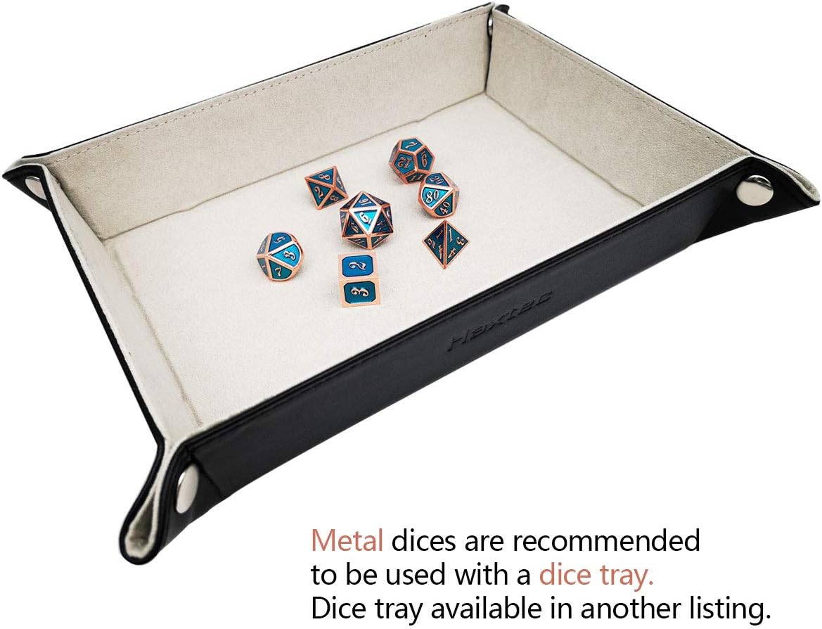 Haxtec Metal DND Dice Set Heavy D&D Dice for Dungeons and Dragons Pathfinder Roleplaying Table Games-Enamel Dice Copper Blue