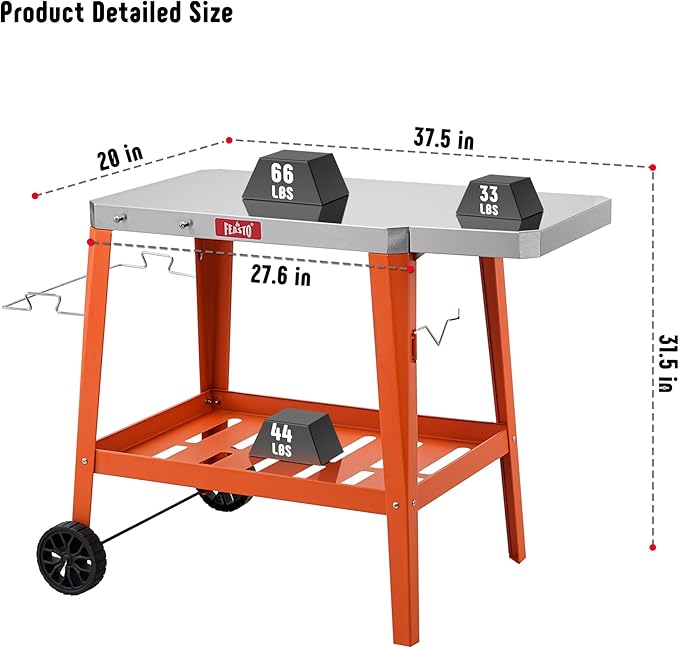 Movable Outdoor Grill Table Cart, Pizza Oven Stand with Wheels, Stainless Steel Countertop with Foldable Extension Table, Versatile Food Prep Grill Cart for Outdoor BBQ Cooking
