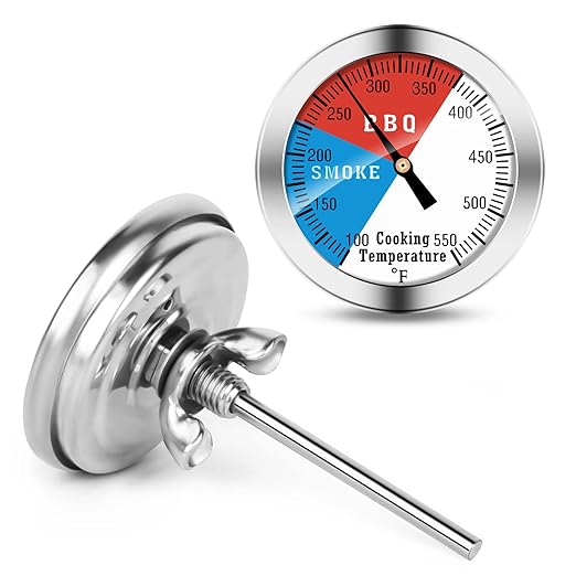 BBQ Thermometer Gauge - Charcoal Grill Pit Smoker Temp Gauge Grill Thermometer with Fahrenheit and Heat Indicator (1 Pack)