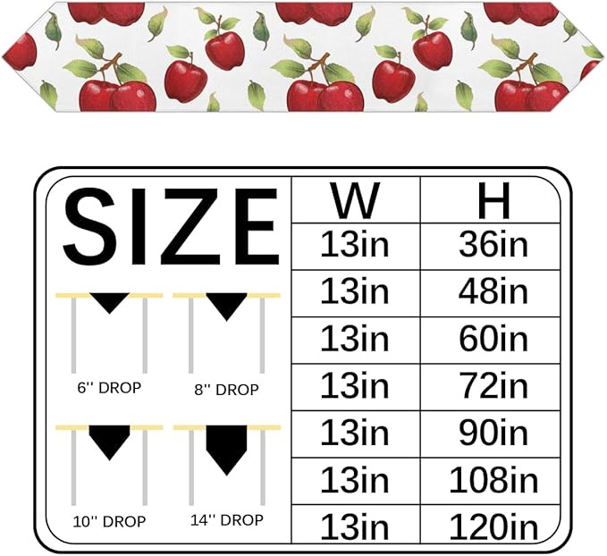 Apples Leaves Table Runners 48 Inches Long Table Runner Washable Kitchen Dining Tabletop Decor for Indoor Outdoor Party Wedding Dining Room Coffee Table Decoration 13x48 Inch