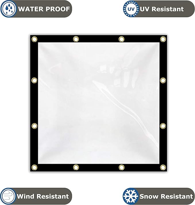 Covers & All Custom Clear Tarps Heavy Duty Waterproof Material, 18 oz Clear PVC Tearproof Tarpaulin, Available in Custom Sizes for Indoor & Outdoor Use