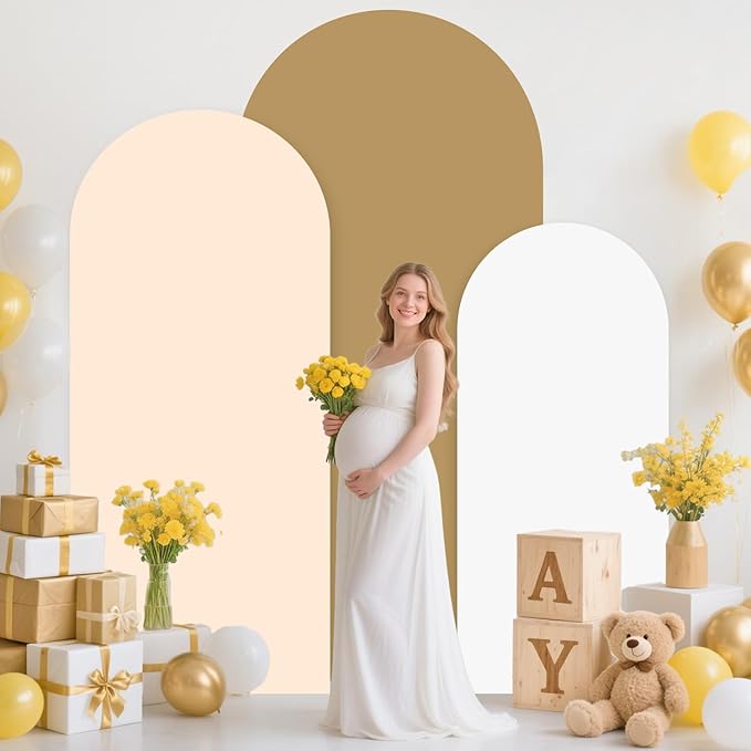 MODFUNS 6&6.6&7.2ft Arch Cover Set of 3 Spandex Arch Cover Khaki Beige White Arch Covers Stretchy Backdrop Fitted Arch Stand Covers for Wedding Ceremony Birthday Party Arch Decoration