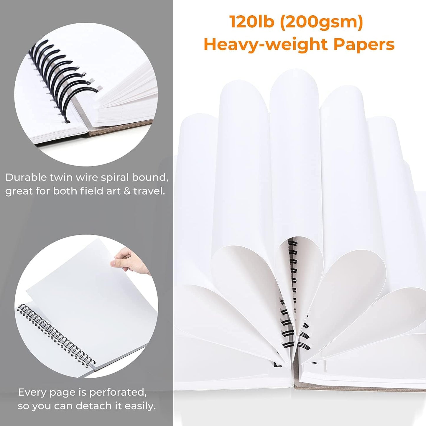 Mix Media Pad, Ohuhu Mixed Media Art Sketchbook, 120 LB/200 GSM Heavyweight Papers, 62 Sheets/124 Pages, Spiral Bound Mixed Media Paper Pad for Christmas Gift