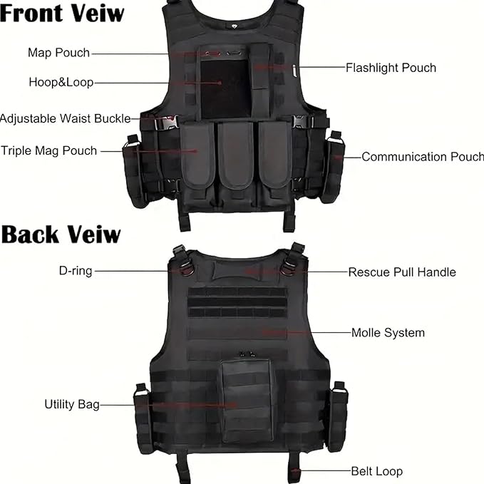 YAKEDA Adjustable Tactical Airsoft Training Vest | Camping, Fishing, Hunting,Gift for Halloween and New Year
