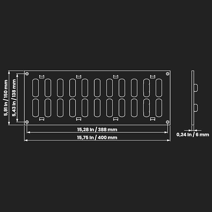Repa Market 16" x 6" Inch (Outer Dimensions) Black Adjustable Air Vent Cover - Galvanized Steel HVAC Air Vent Register - Heating, Cooling Toe Kick Vent Cover - Wall, Ceiling Return, Intake Air Grille