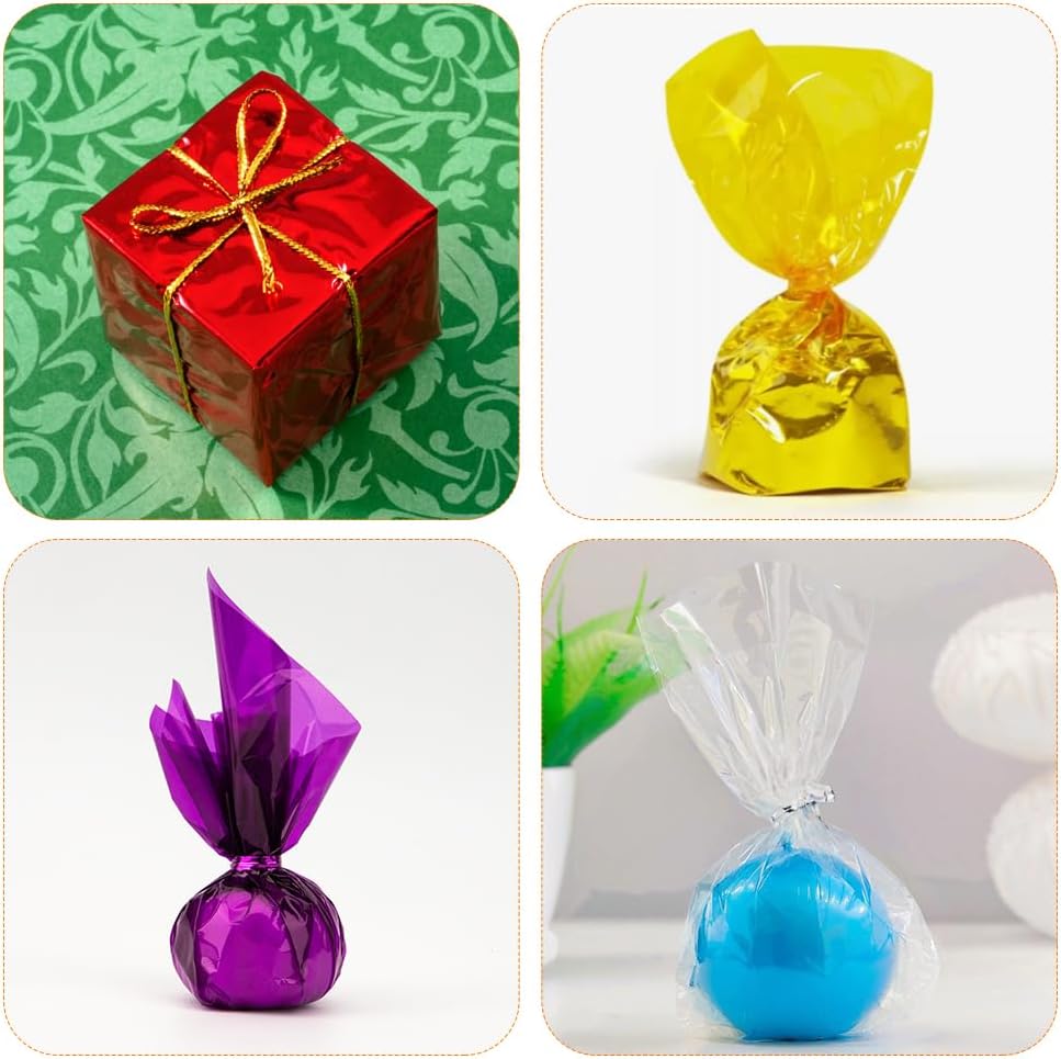 208 PCS Colored Cellophane Wrap Paper(7.48x7.48 Inch) Treat Candy Small Gifts Wrapping Baskets Colorful Plastic Sheets for Crafts Transparent Clear Clings Birthday Baby Shower Holiday Party Decor