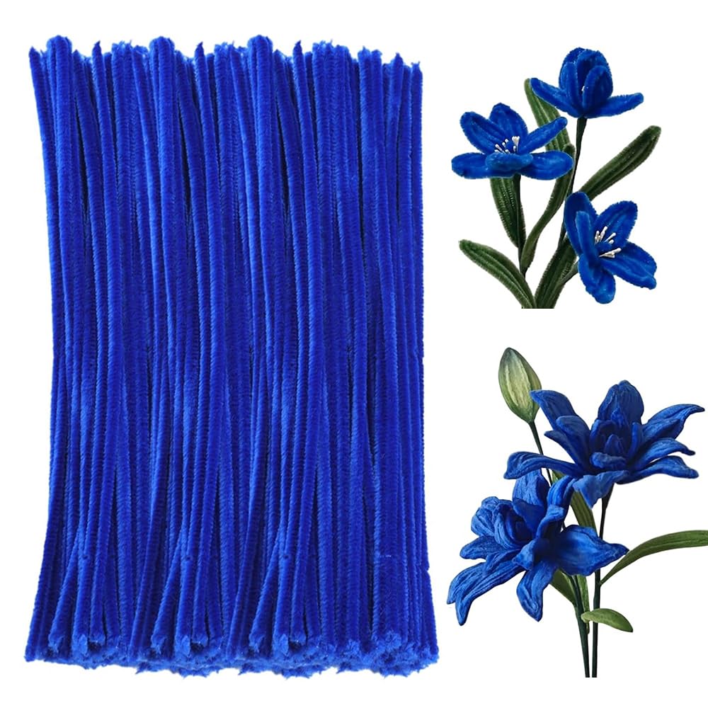 100 Pieces Pipe Cleaners Chenille Stem, Royal Blue Pipe Cleaners Set for Pipe Cleaners DIY Arts Crafts Decorations, Chenille Stems Pipe Cleaners (Royal Blue)