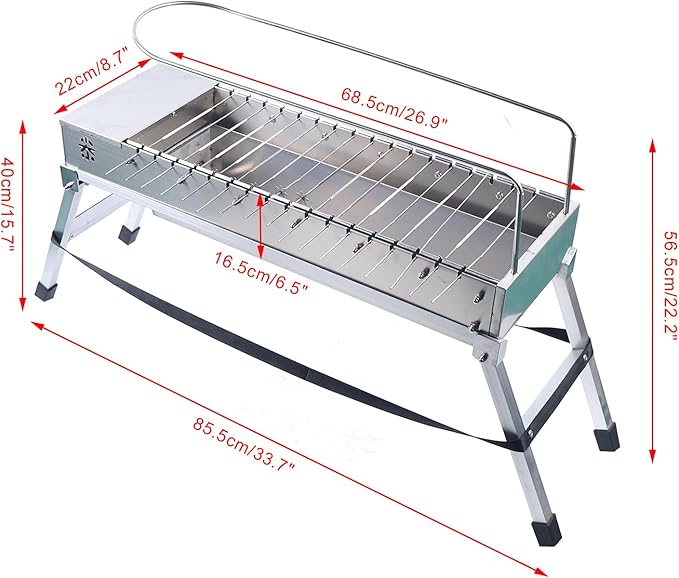 Automatic Rotating Electric BBQ Grill Foldable Kabob Grill Stainless Steel Rotating Barbecue Grill with 17 Grill Rods Portable BBQ Grill for Backyard, Garden, Courtyard