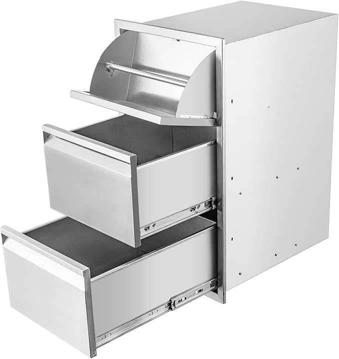 Outdoor Kitchen Double Drawer w/Paper Towel Holder Combo Works with Your Grilling or Prep Zones Flush Mount for Outdoor Kitchen Island, 17" W x 30" H x 21" D