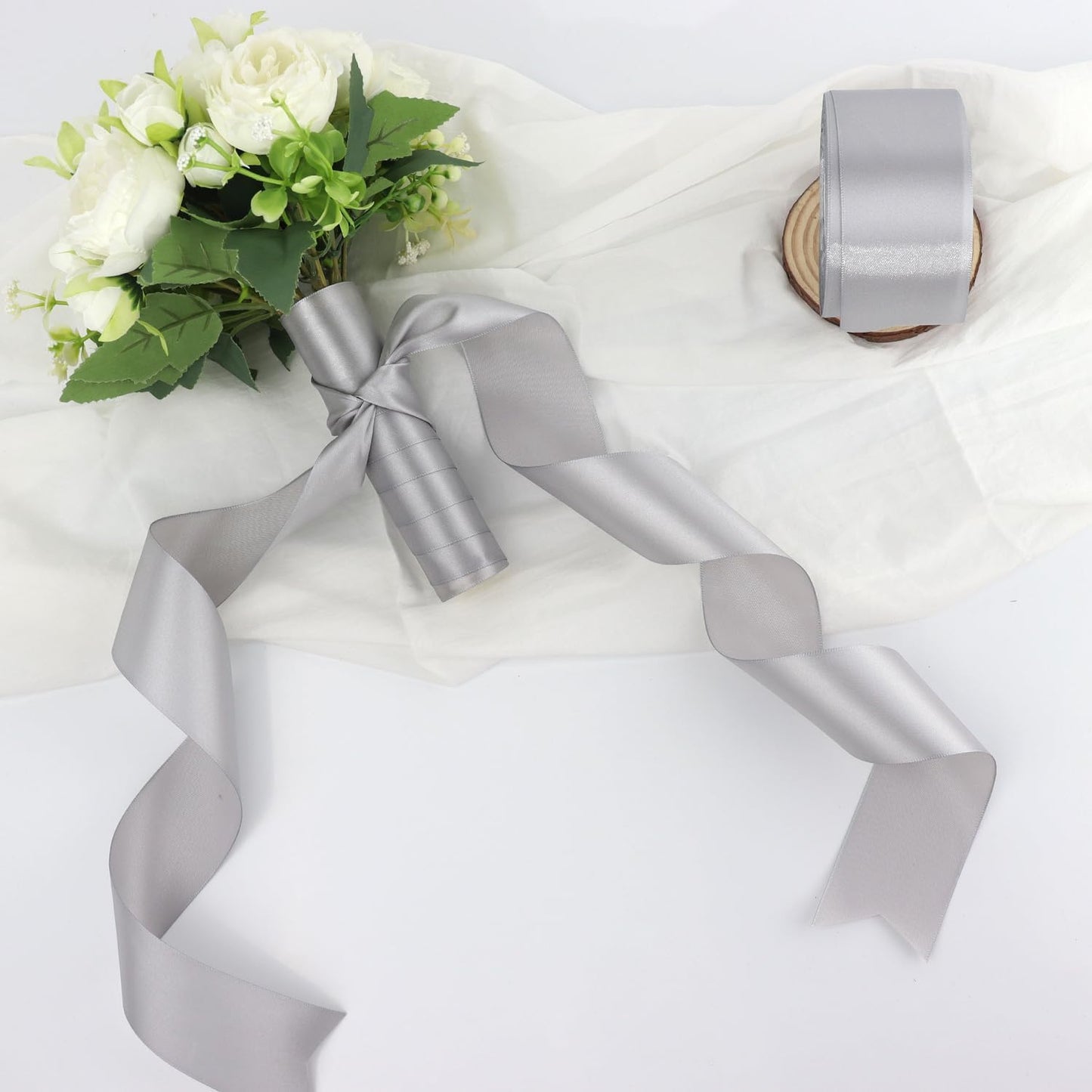 Gray Solid Satin Ribbon 2 Inch 25 Yards Solid Polyester Fabric Ribbon for Gift Wrapping Wedding Christmas Baby Shower Birthday Party Decoration Handmade Immortal Flower Craft