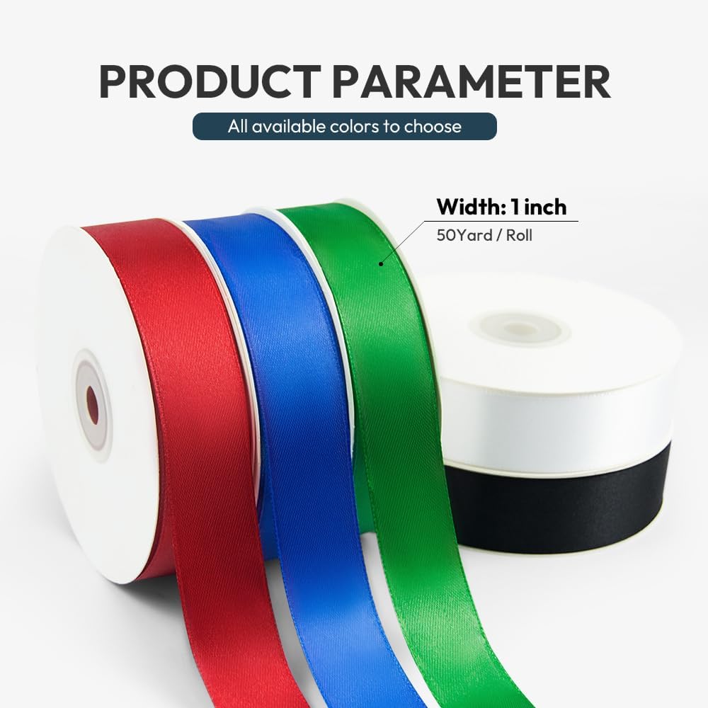 KMER LIFE 1 inch Wide x 50 Yards Wine Red Single Faced Polyester Satin Ribbon, Wine Red Satin Ribbon Perfect for Wedding Decor, Wreath, Crafts, Gift Wrapping & Other Projects (Wine Red)