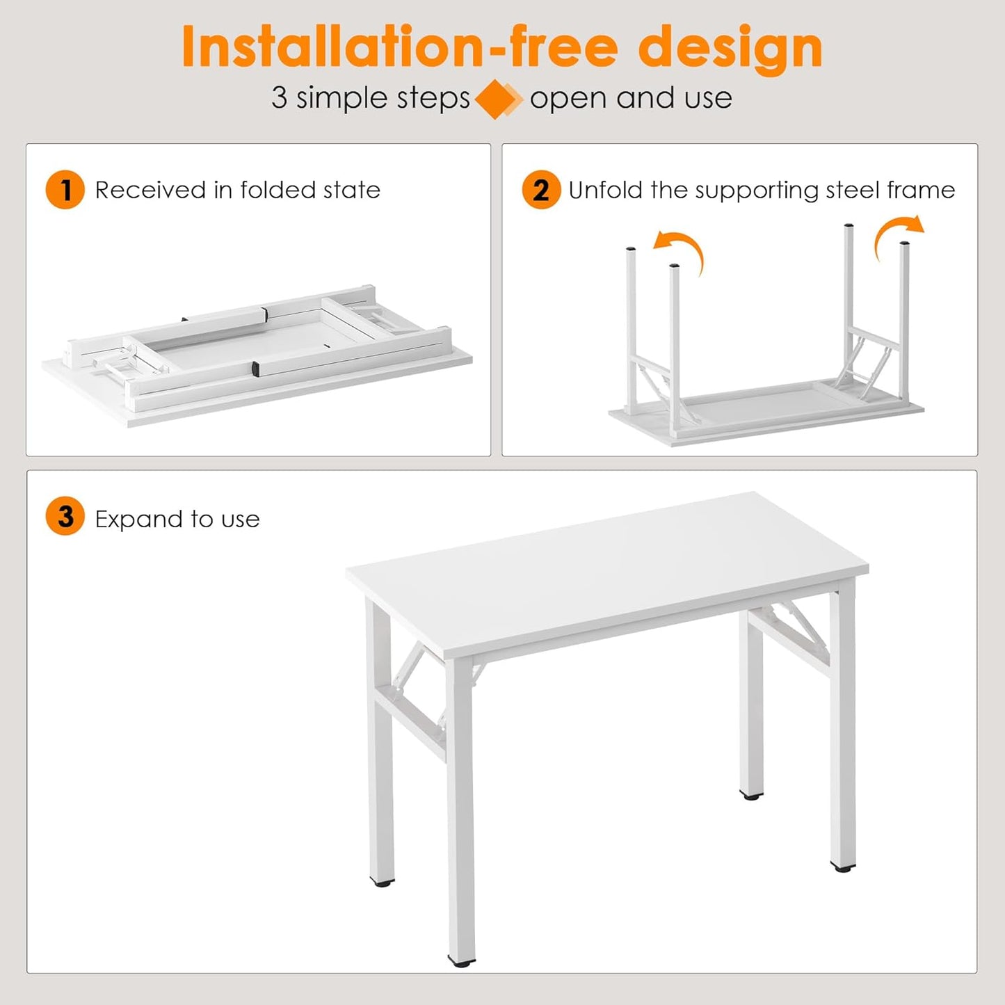 Need 39.4 inch Computer Desk for Small Space Small Folding Table Small Writing Desk Compact Desk Foldable Desk with BIFMA Certification, No Install Needed, White AC5-10060-DW