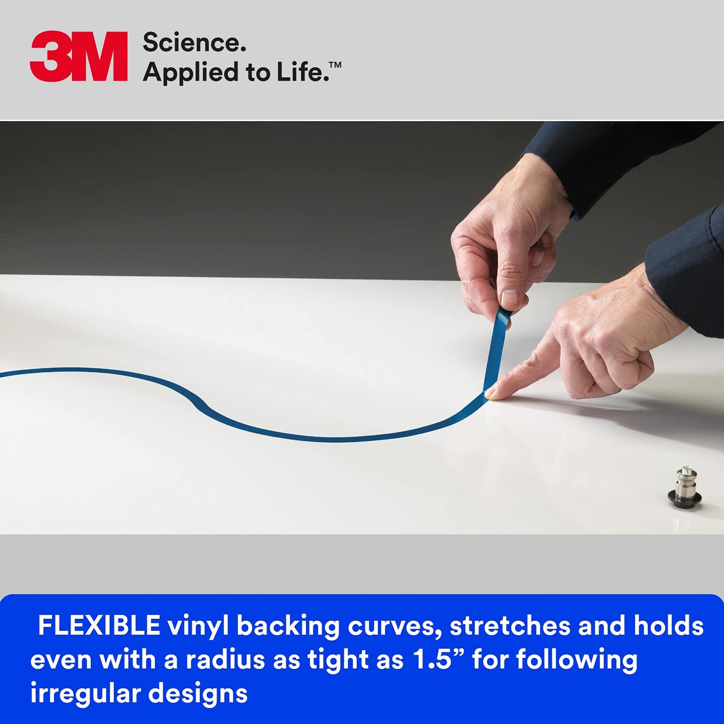 3M Vinyl Tape 471+, 1/2 in x 36 yd, Indigo, 1 Roll, Fine Line Tape for Paint Masking Striping, Color Separation and Complex Designs, High-Temperature, Stretch , Blue