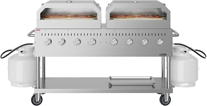 60 in. 8-Burner Commercial Outdoor Propane Gas Grill with Two 30 in. Pizza Ovens in Stainless-Steel, ETL Listed (CGKIT6-P30P30)