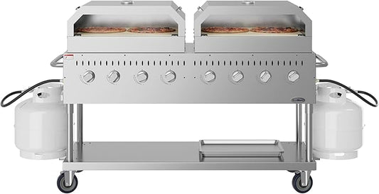 60 in. 8-Burner Commercial Outdoor Propane Gas Grill with Two 30 in. Pizza Ovens in Stainless-Steel, ETL Listed (CGKIT6-P30P30)