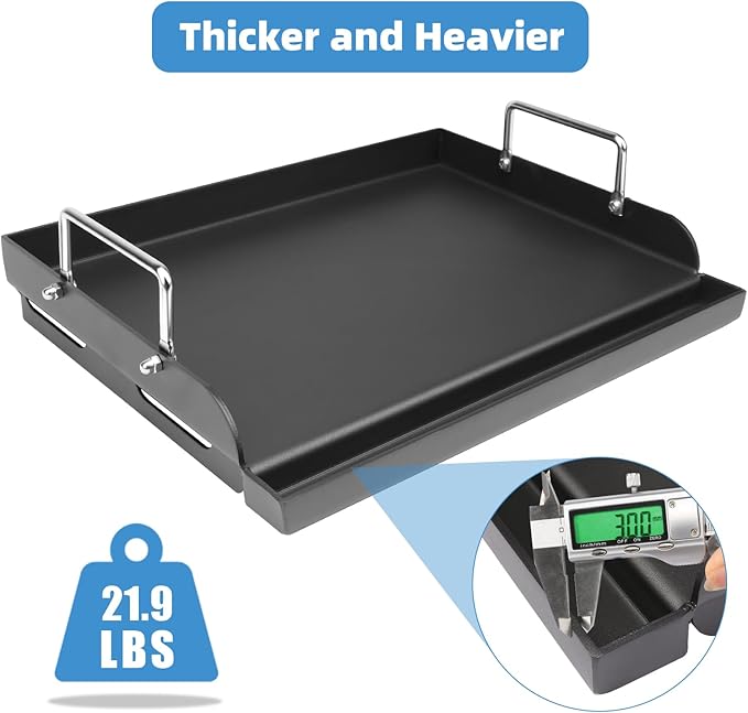25" x 16" Griddle Plate for Gas Grill - Nonstick Coating Cooking Griddle for Charcoal/Electric Grill, Large Universal Flat Top Plate with Grease Groove and Removable Handles