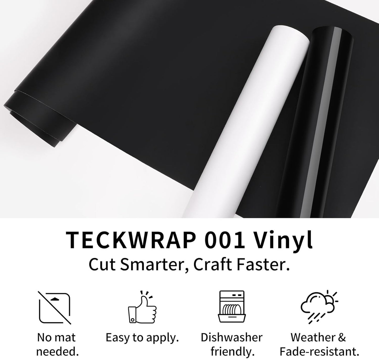 TECKWRAP Smart Permanent Vinyl, (13in x 14ft) - Adhesive Craft Vinyl - Matless Cutting & Easy to Apply for DIY Decal Projects with Maker 3 / Explore 3 Machines, Matte White
