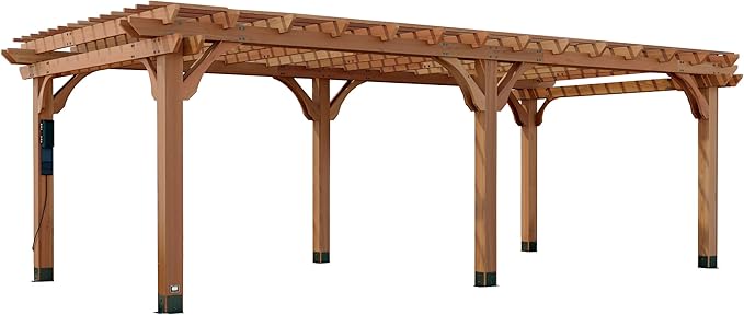 Backyard Discovery Beaumont 24' x 12' Traditional Cedar Wood Pergola Kit with Trellis Roof, All-Season Durability, High-Wind Rating, PowerPort, Shade for Outdoor Patio, Deck, Garden, and Entertaining