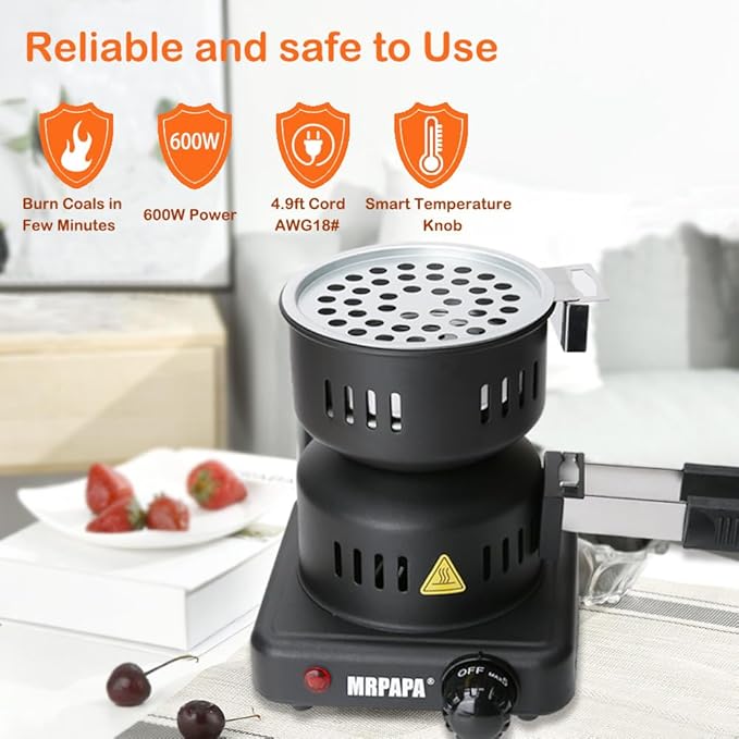 Hookah Coal Burner - Mrpapa Electric Charcoal Starter, Electric Stove ETL Approved Durable Multipurpose Electric Stove 120v~600w,Overheat Protection Hookah Coconut Coals Burner