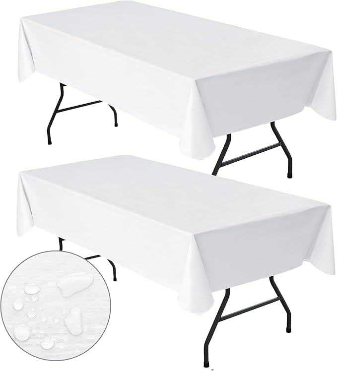 Nasitos 2 Pack White Rectangle Table Cover - 52x70 Inch Vinyl Plastic Table Cloth with Flannel Backing, Waterproof & Oil Proof for Wedding, Party, Special Events
