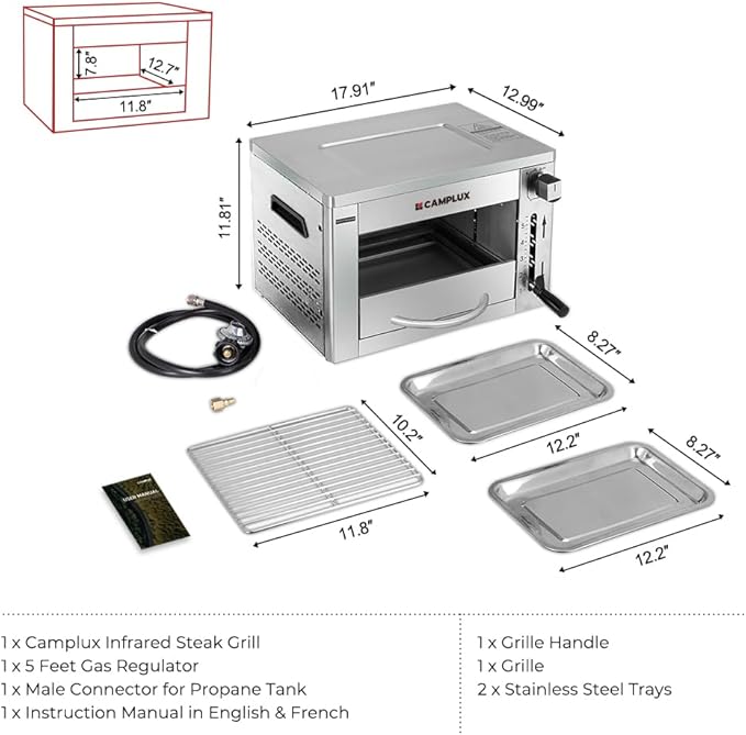 Camplux Propane Infrared Steak Grill,1600℉ Fast Efficient Heating Outdoor Portable Gas Grill with Vertical Cooking,Stainless Steel Single Burner Propane Gas Grill,Perfect for Steak,Ribeyes,Picnic,BBQ