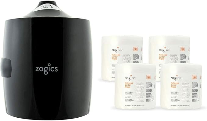 Zogics Wellness Center Wipes and Wall Mounted Dispenser – No-Touch Wipes Dispenser, Mounts Easily to Wall for Quick Access to Wellness Center Cleaning Wipes (Cleaning Wipes + Dispenser)