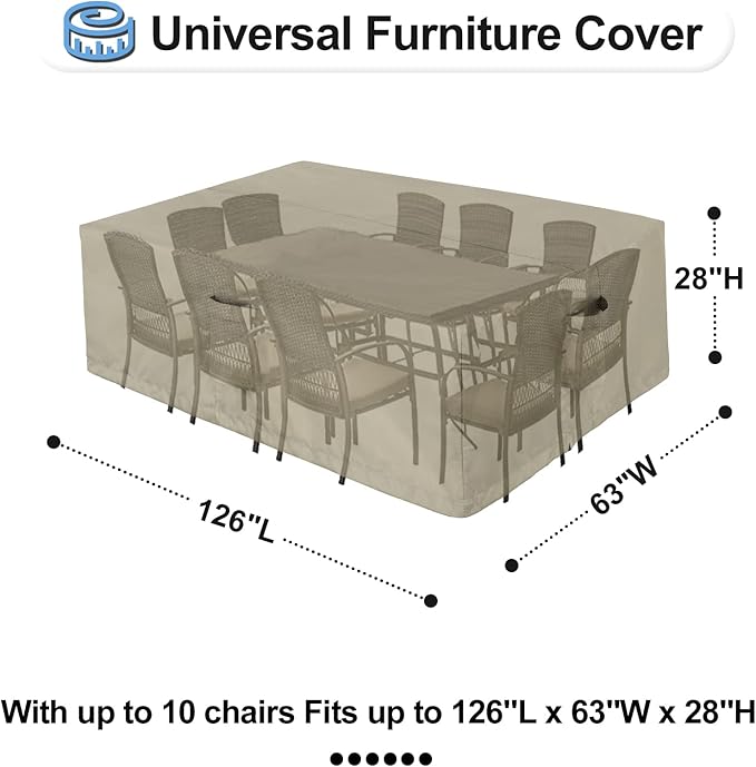 OutdoorLines Outdoor Waterproof Patio Table Furniture Set Covers - Rectangle Couch Sectional Cover Outside Weatherproof Patio Furniture Covering for Deck, Lawn and Backyard 126"L x 63"W x 28"H, Camel