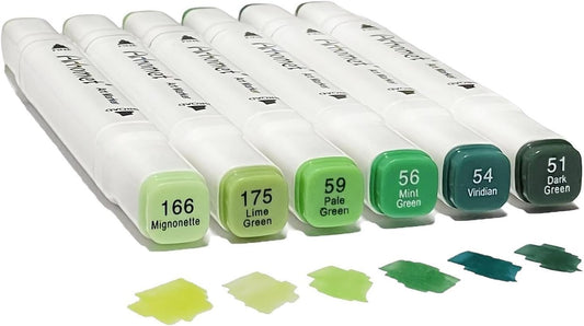 6pcs Green Forest Trees Grass Colors Alcohol Markers Set, Dual Tips Art Markers Drawing Sketched Double Tipped for Adults Kids (Green)