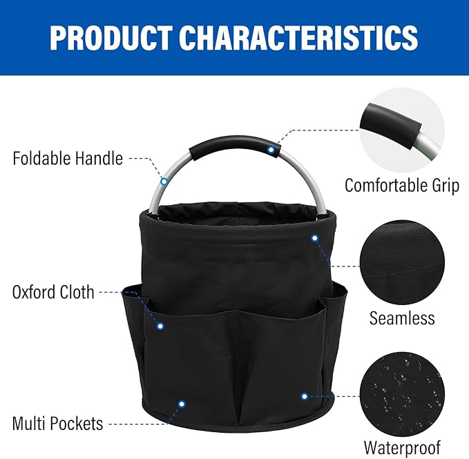 Multifunctional Folding Basket with Handles: Portable Picnic Baskets, Outdoor Beach Baskets, Garden Picking Baskets, Gift Baskets, Collapsible Bathroom Storage Baskets (Black)