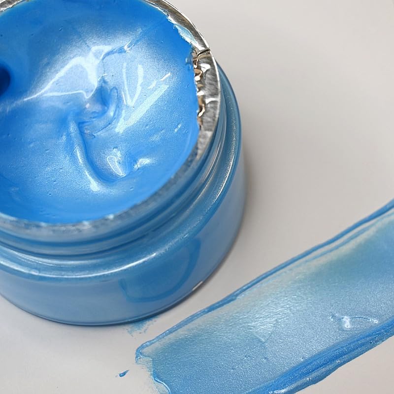 Shimmer Blue Metallic Acrylic Paint Metallic Chalk Paste 1.7oz/50ml, Ideal for Wood/T-Shirts/Glass/Stone, DIY Crafts Projects Glitter Pearlescent Golden Pigment Suitable for Beginners Artists