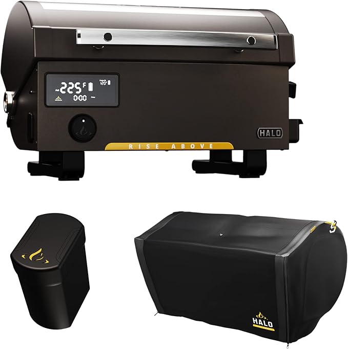HALO Prime 300 Rechargeable Battery Powered Pellet Grill Bundle with cover and Battery