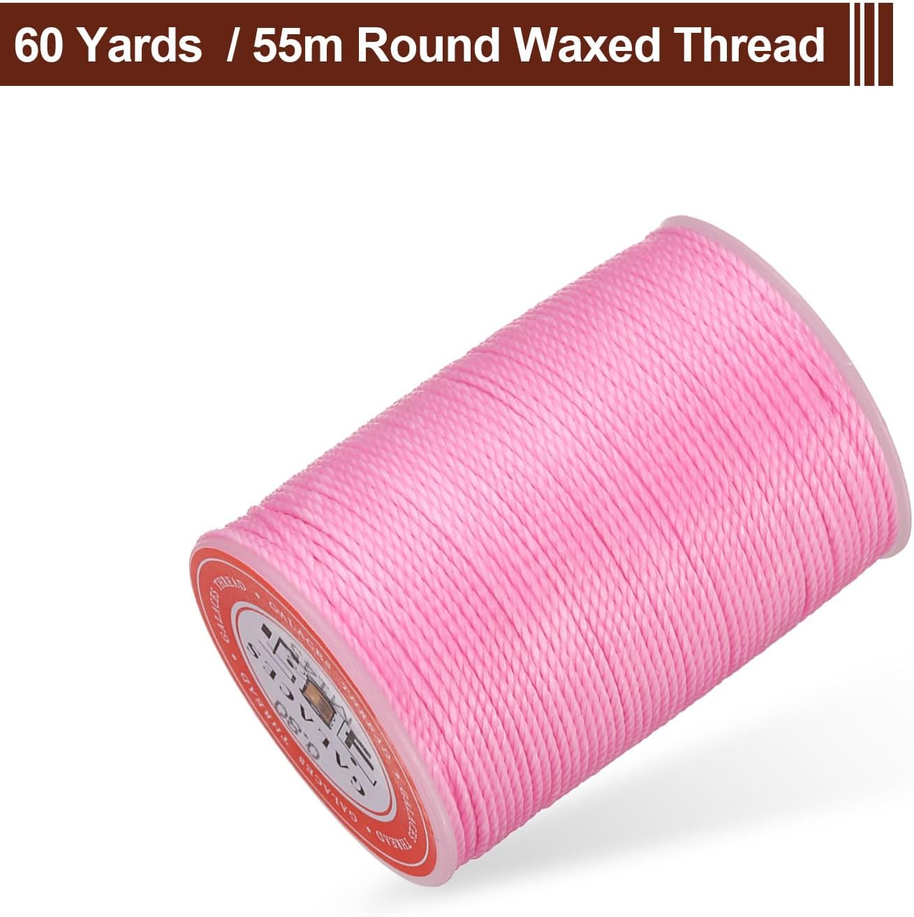 uxcell Round Leather Sewing Waxed Thread, 55m / 60 Yards Wax Polyester String, 0.8mm Waxed Stitching Cord for Leather Crafts, Bookbinding, Bracelets Braided, Pink