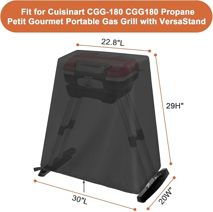 Grill Cover Compatible for Cuisinart CGG-180 Cuisinart Petite Gourmet Portable Gas Grill with VersaStand, Waterproof Outdoor Grill Stand Covers -30 x 20x 29inch