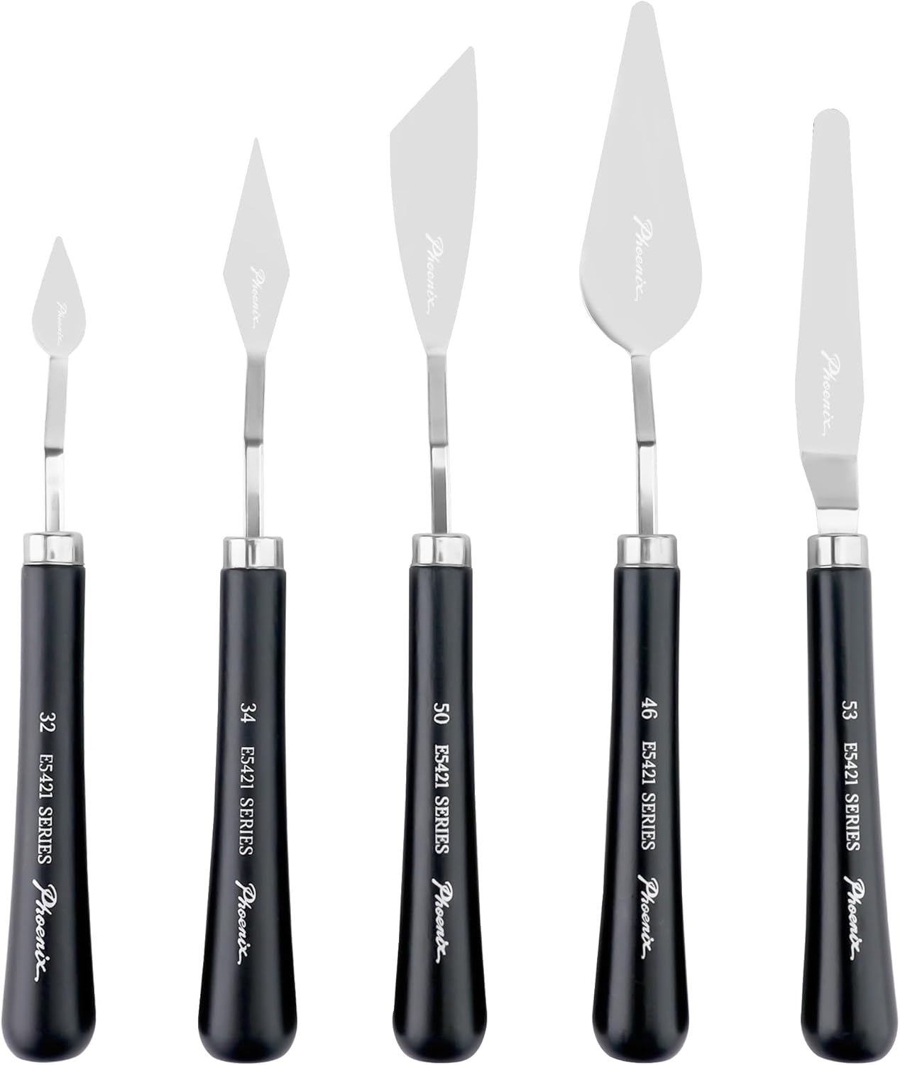 PHOENIX High Flexible Palette Knife Set, 5 Pieces Stainless Steel Painting Knives (32,34,50,46,53) Art Knife with Wood Handle, Paint Spatula for Oil Acrylic Paint