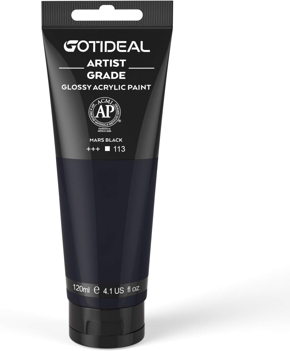 GOTIDEAL Acrylic Paint Mars Black Tubes(120ml, 4.1 oz) Non Toxic Non Fading,Rich Pigments for Painters, Adults & Kids, Ideal for Canvas Wood Clay Fabric Ceramic Craft Supplies (Mars Black)-Glossy