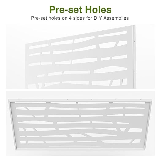 Casaphoria 72" H x 47" W Metal Outdoor Privacy Screen, Freestanding Decorative Divider for Patio, Deck, Balcony, and Garden with Stable Base, White Jungle