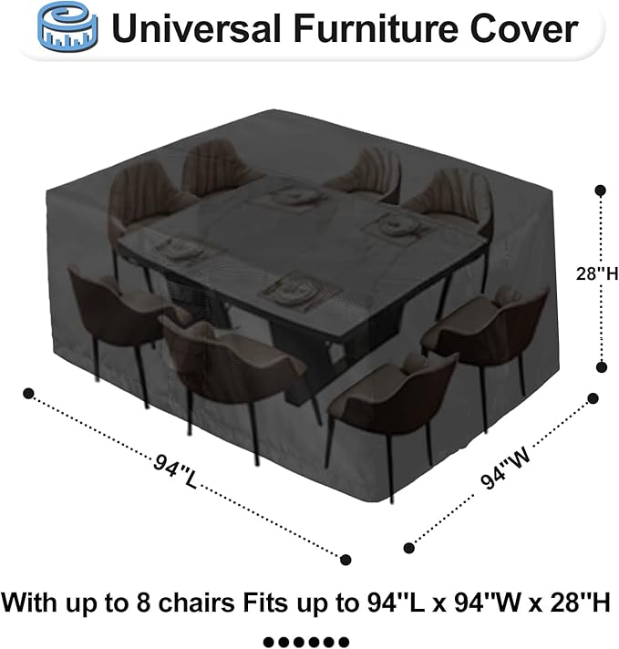 OutdoorLines Outdoor Waterproof Patio Table Furniture Set Covers - Rectangle Couch Sectional Cover Outside Weatherproof Patio Furniture Covering for Deck, Lawn and Backyard 94"L x 94"W x 28"H, Black