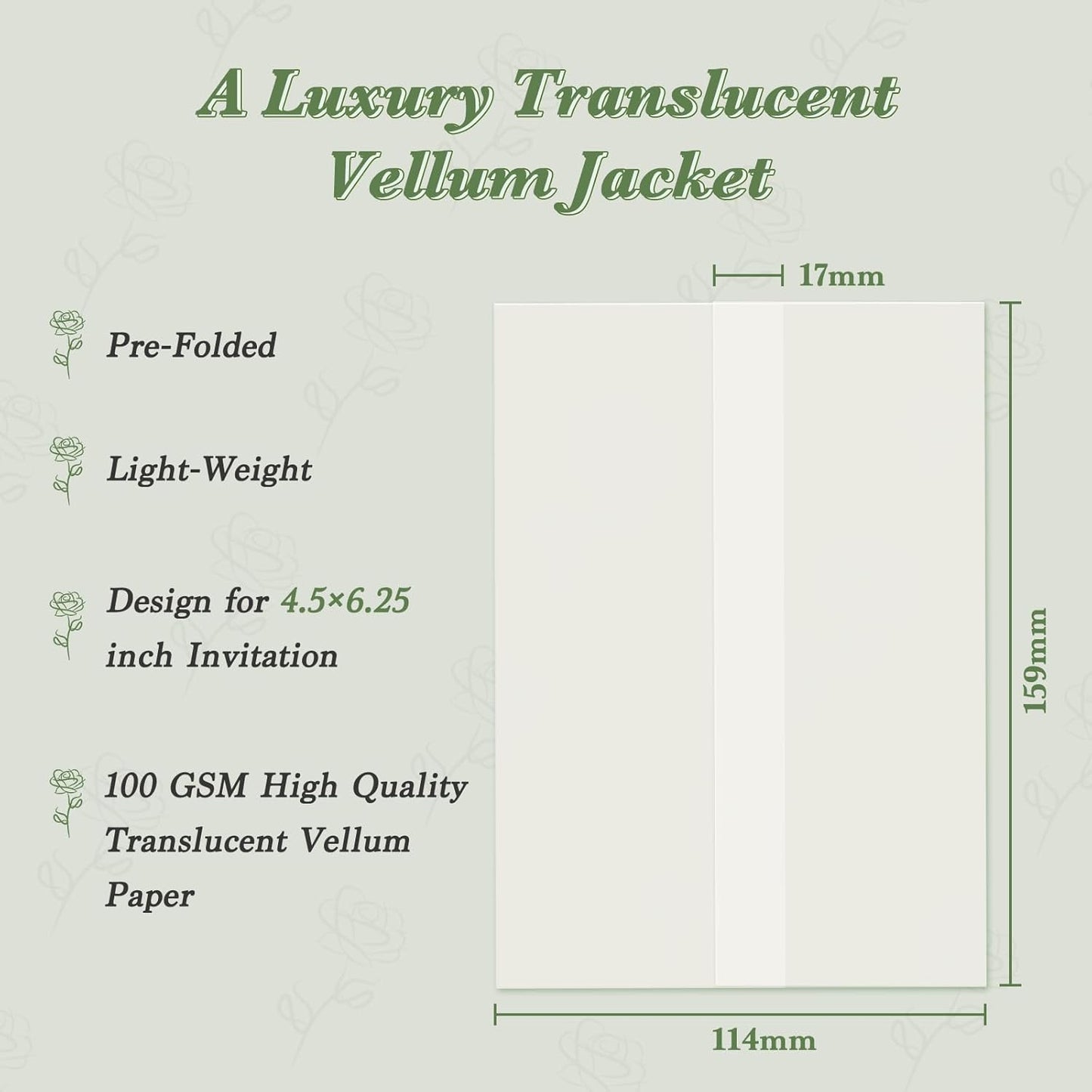 30 Pack Pre-Folded Vellum Jackets for 4.5x6.25 Invitations, Translucent Vellum Paper 4.5x6.25 Jackets, 100GSM Wedding Invitations Wraps, Envelope Liners for Birthdays, Baby Showers