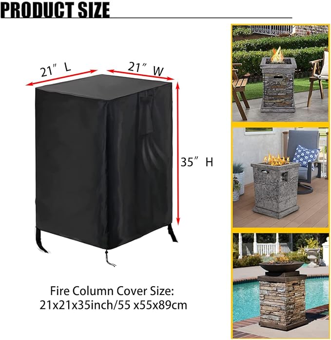 POMER Fire Column Cover,21inch Square Firepit Cover for Patio Fire Column Waterproof Outdoor Fireplace- 21"Lx21"Wx35"H