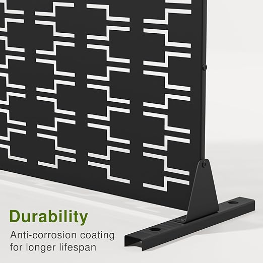 Casaphoria 72" H x 47" W Metal Outdoor Privacy Screen, Freestanding Decorative Divider for Patio, Deck, Balcony, and Garden with Stable Base, Black Brick