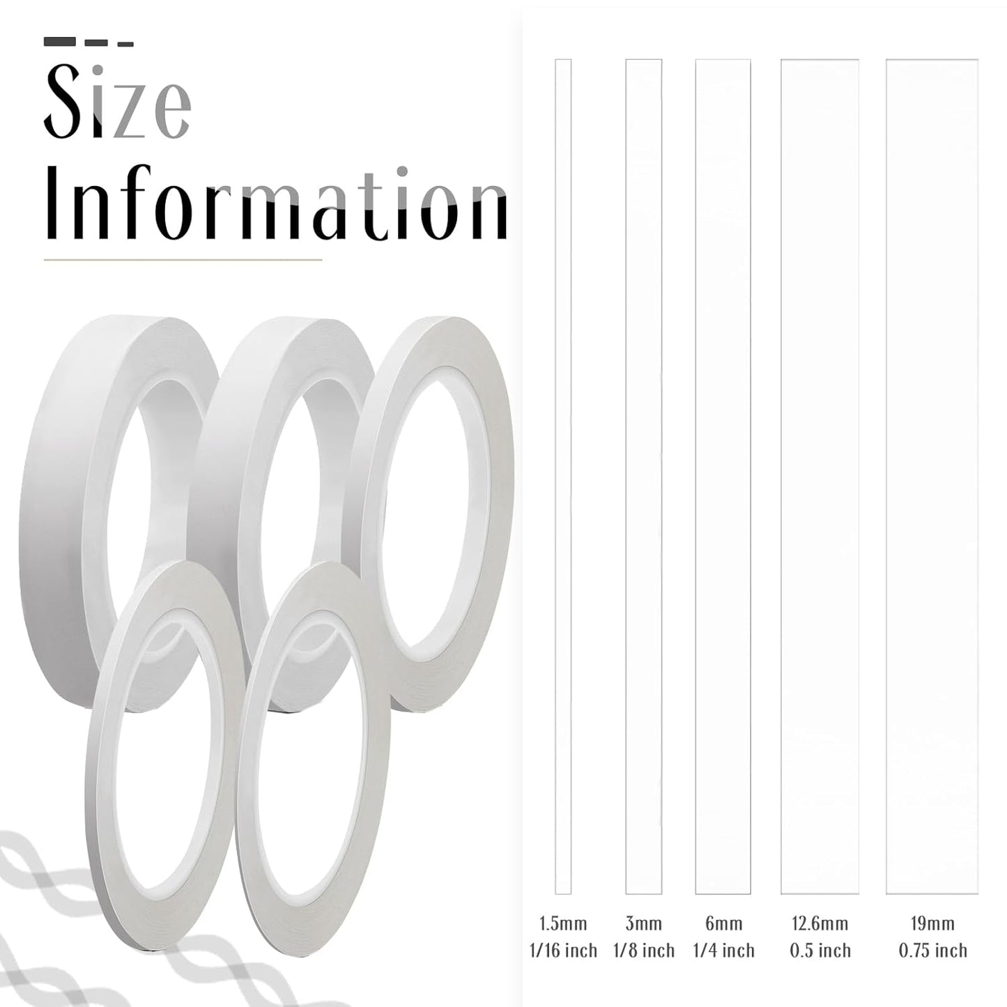 Xuniea 5 Rolls of Vinyl Tape Masking Tape Automotive Car Auto Paint for Curves, High Temperature Vinyl Low Tack(White,1/16, 1/8,1/4, 1/2, 3/4 Inch)