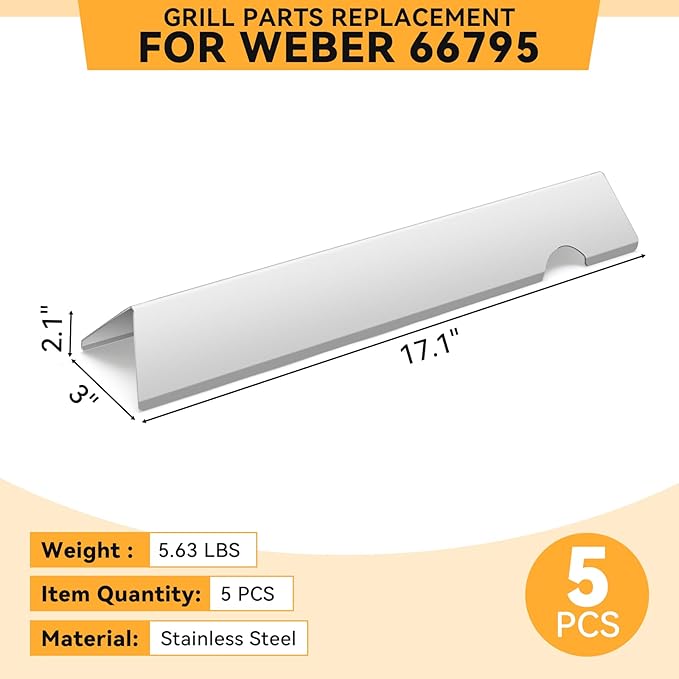 17.1" Stainless Steel Flavorizer Bars for Weber Genesis II Grill Parts, GS4 Genesis II/II LX 300, II E-310, II E-315, II E-335, II LX-340 Replacement Parts, for Weber 66795, 5 Pcs