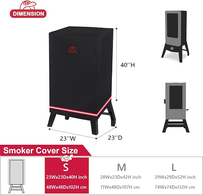 Turtle Life Smoker Cover for Masterbuilt 710 WiFi Digital Electric Smoker Pit Boss 2-3 Series Gas Vertical Smoker, Waterproof Heavy Duty Outdoor Smoker Grill Cover 23”W x 23”D x 40”H inch, Black