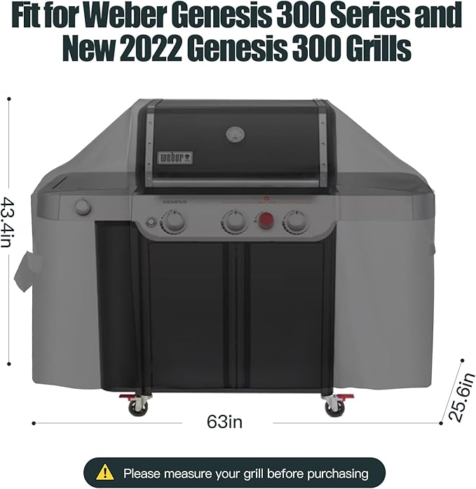 63 Inch Premium Outdoor Grill Cover Fit for Weber Genesis and Genesis II 300 Series 3-Burner Grills, BBQ Covers for Outside, Heavy Duty Waterproof Fade Resistant