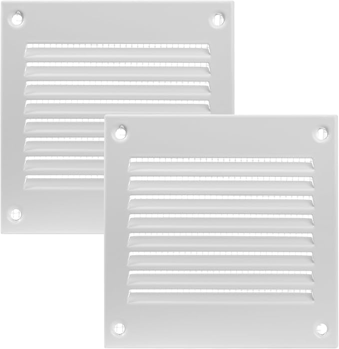 Vent Systems 4'' x 4'' Inch Pack of 2 White Air Vent Cover Metal Air Return Grill with Built in Pest Guard Screen HVAC Vent Cover for Home Improvement Vent Duct Cover 100x100 mm