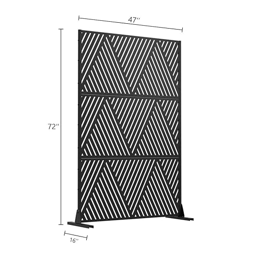 Casaphoria Metal Privacy Screen Outdoor, 72" H x 47" W Freestanding Decorative Privacy Screen for Patio Deck Balcony Garden with Stable Base, Black V Shape