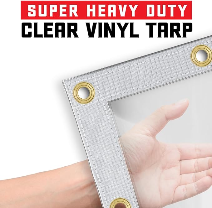 Core Tarps 30 Mil Extreme Heavy Duty Clear Tarp with Gromments - 10x10ft Super Clear Tarps Heavy Duty Waterproof Vinyl Tarpaulin, Transparent Tarp for Outdoor, Camping & Construction, Clear