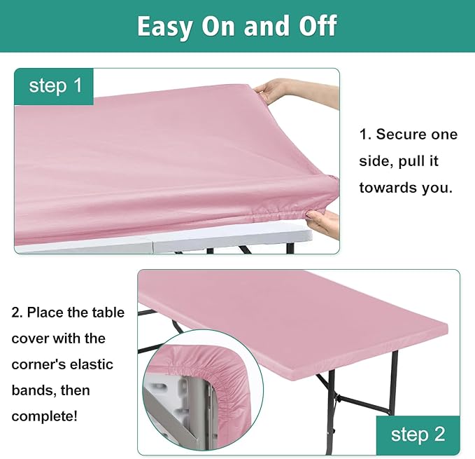 LUSHVIDA 6 Packs Vinyl Tablecloths with Flannel Backing for 6ft Rectangle Folding Table Cloths - Waterproof Plastic Picnic Table Covers with Elastic Corners, 30x72 inch, Pink