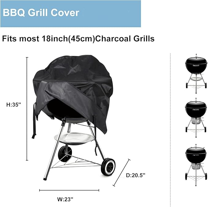 18 inch Grill Cover for Round Grill Cover Waterproof 600D Heavy Duty Outdoor Canvas BBQ Grill Cover Dome Smoker Cover